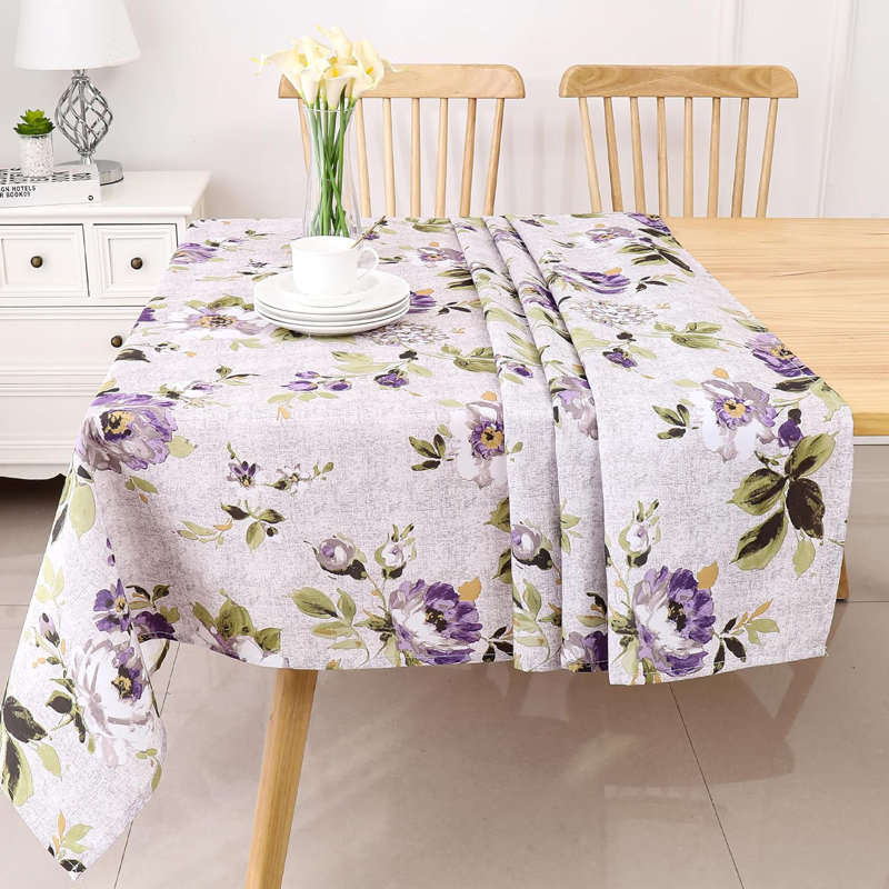 East Urban Home Purple Floral Print Hem Stitch Dining Table Cover
